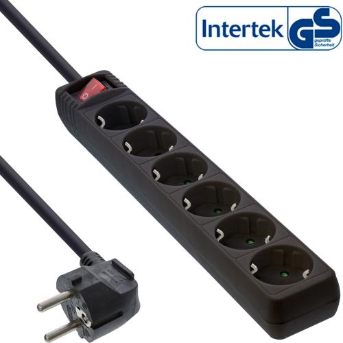 InLine® Steckdosenleiste 6-fach Schutzkontakt mit Schalter 3m schwarz